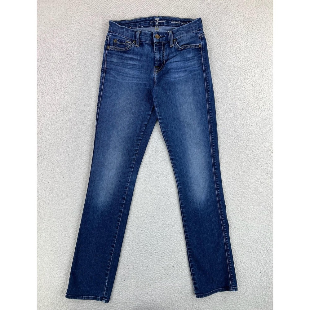 7 For All Mankind Straight Jeans Womens 25 Blue Medium Wash Low Rise Stretch